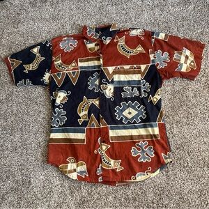 The Territory Ahead Shirt XXL Vintage 90s Abstract Tribal Print Button Up Cotton